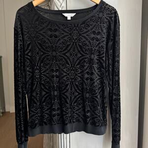 Charming Charlie Blouse Sz S Whimsigoth Black Floral Burnout Velvet Long Sleeve